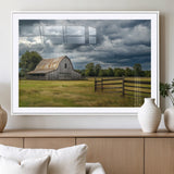 39409517-MGV-CV-36X24-Rustic Barn Wall Art – Weathered Farmhouse and Storm Clouds Canvas Print, Country Landscape Photography Decor for Bedroom, Living