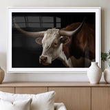 27414857-MGC-FP-36x24_White-Texas Longhorn Bull Canvas Wall Art – Rustic Western Farmhouse Decor, Brown & White Cow Portrait, Animal Print for Ranch Home
