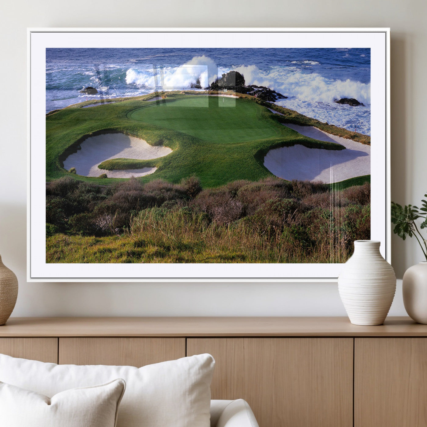 22776914-MGC-FP-36x24_White-Golf Course Wall Art – Oceanfront Green Canvas Print, Coastal Pebble Beach Photography Sports Decor for Living Room, Office, Man