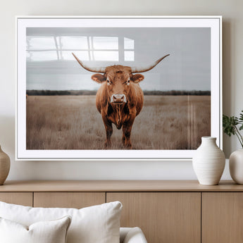 16316734-MGV-CV-36X24-Texas Longhorn Wall Art – Rustic Bull Portrait Canvas Print, Western Farmhouse Animal Photography Decor for Living Room, Office,