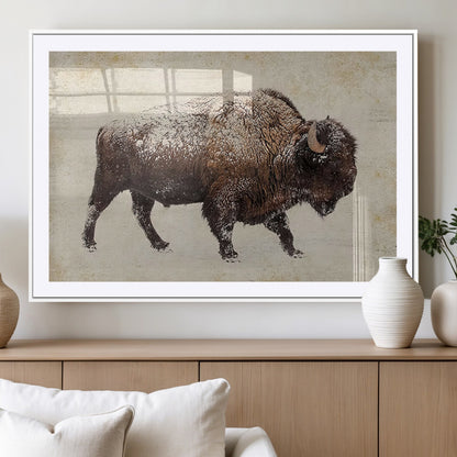 54810031-MGV-CV-36X24-Western Wall Art – Snow Covered Bison Canvas Print, Rustic Wildlife Photography Decor for Bedroom, Living Room, Office, Lodge,
