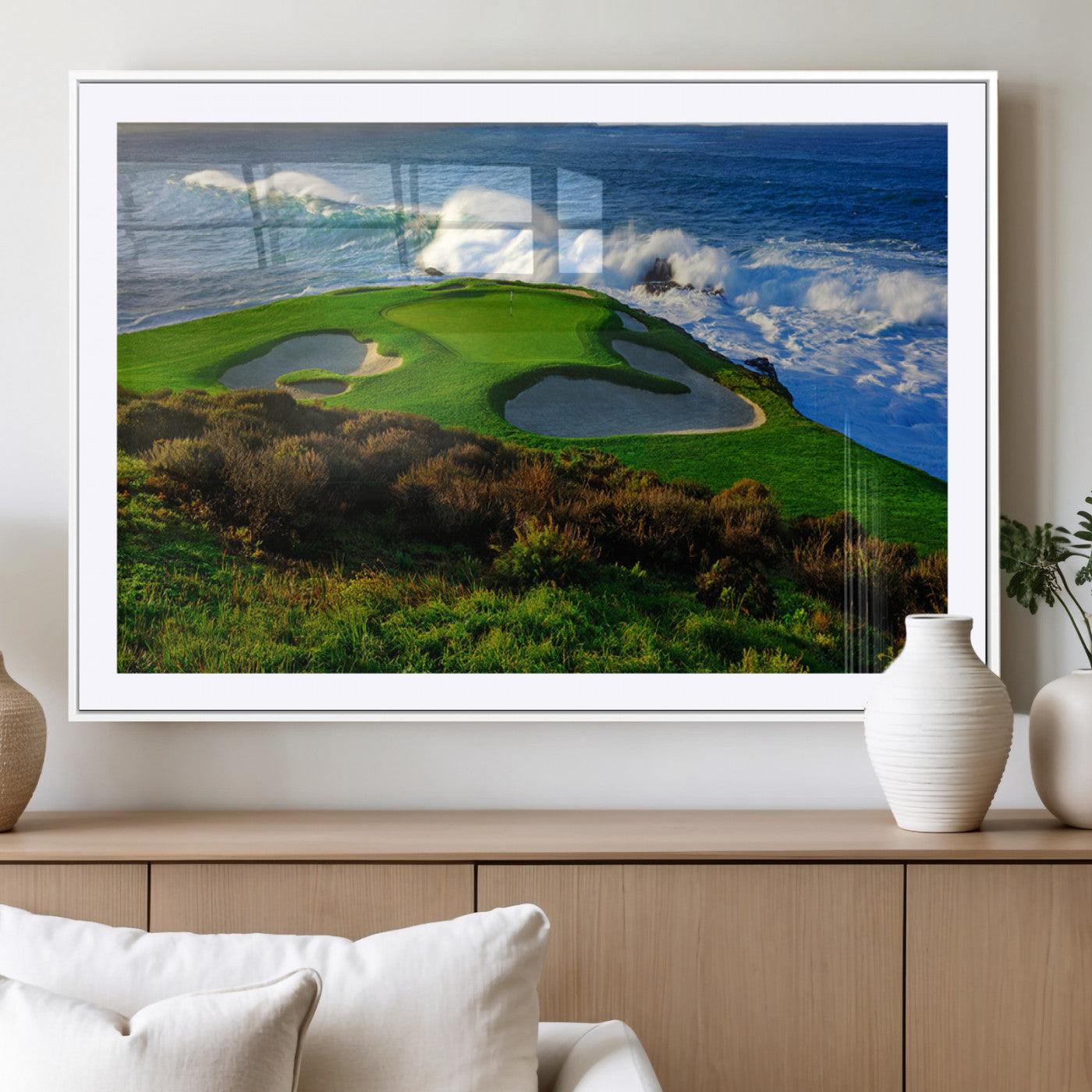 13644055-MGV-CV-36X24-Golf Wall Art – Oceanfront Green Canvas Print, Scenic Coastal Course Photography Decor for Bedroom, Living Room, Office, Sports