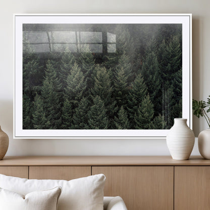 84059409-MGV-CV-36X24-Forest Wall Art – Misty Evergreen Trees Canvas Print, Tranquil Nature Photography Decor for Bedroom, Living Room, Office, Cabin or