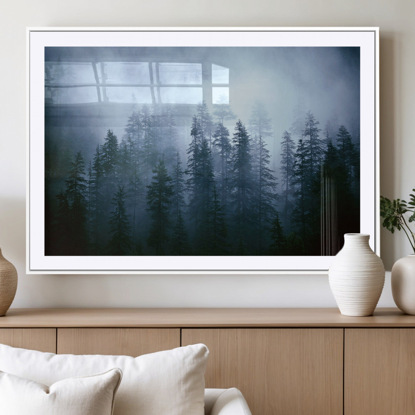 93439624-MGV-CV-36X24-Forest Wall Art – Misty Pine Trees Canvas Print, Moody Nature Photography Decor for Bedroom, Living Room, Office, Cabin, Lodge or
