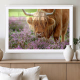 64069351-MGV-CV-36X24-Farmhouse Wall Art – Highland Cow in Wildflowers Canvas Print, Rustic Country Cattle Photography Decor for Bedroom, Living Room,