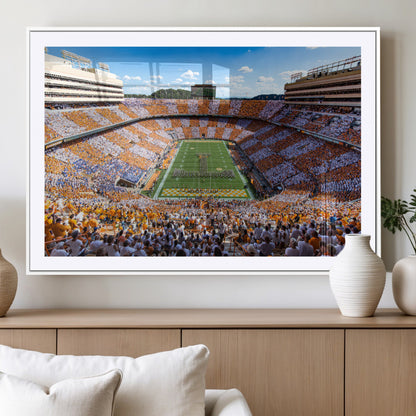 64238859-MGV-CV-36X24-Neyland Stadium Wall Art – Tennessee Volunteers Checkerboard Game Day Canvas Print, College Football Panorama Decor for Man Cave