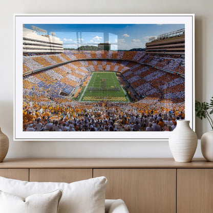 77097951-MGV-CV-36X24-Neyland Stadium Wall Art – Panoramic Tennessee Volunteers Checkerboard Crowd Canvas Print, Football Game Day Decor for Office, Man