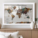 67029173-MGV-CV-36X24-Personalized World Map Wall Art – Colorful Vintage Adventure Travel Map with Custom Couple Names, Rustic Wall Decor for Home,