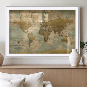 54795344-MGV-CV-36X24-Personalized World Map Wall Art – Vintage Adventure Travel Map with Custom Names, Rustic Wall Décor for Couples, Families