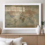 62500285-MGV-CV-36X24-Personalized World Map Wall Art – Rustic Watercolor Adventure Awaits Travel Map with Custom Couple Names, Vintage Wall Decor for