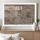 93226713-MGV-CV-36X24-Personalized World Map Wall Art – Adventure Awaits Rustic Earth-Tone Travel Map with Custom Names, Vintage Wall Decor for Couples,