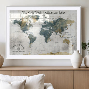 16233493-MGC-FP-36x24_White-Personalized World Map Wall Art – Rustic Blue Green Wanderlust Travel Map with Custom Couple Names, Vintage Wall Decor for Home