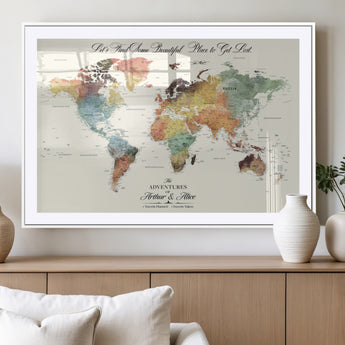 10311652-MGV-CV-36X24-Personalized World Map Wall Art - Watercolor Travel Map with Custom Names Minimalist Design for Couples&Families - Decor for Home,