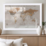 34289723-MGV-CV-36X24-Personalized World Map Wall Art – Elegant Beige and Brown Adventure Map Canvas Print for Family Home, Living Room, Study or Office