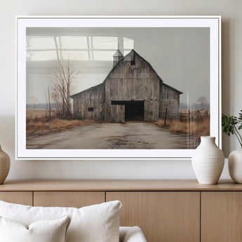 90499-MGC-FP-36x24_White-Old Barn Wall Art Canvas Print, Framed Rustic Barn Art Picture Print, Abandoned Farm Perfect Rustic Farmhouse Decor Artwork