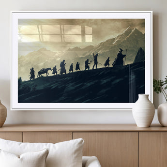 76547-MGC-FP-36x24_White-Fellowship Journey Wall Art Canvas Print, Framed LOTR Art Picture Print, Middle Earth Perfect Tolkien Fantasy Decor Artwork