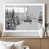 49274-MGC-FP-36x24_White-Snowy Forest Wall Art Canvas Print, Framed Ski Lift Art Picture Print, Mountain Snow Perfect Minimal Winter Lodge Decor Artwork