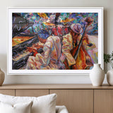 13675-MGC-FP-36x24_White-Jazz Band Wall Art Canvas Print, Framed Jazz Oil Painting Art Picture Print, Vibrant Music Perfect Abstract Musical Decor Artwork