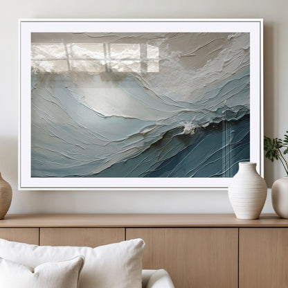 53646-MGC-FP-36x24_White-Ocean Wave Wall Art Canvas Print, Framed Textured Seascape Art Picture Print, Modern Ocean Perfect Minimal Coastal 2/2 Decor