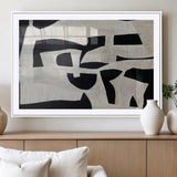 33714-MGC-FP-36x24_White-Monochrome Design Wall Art Canvas Print, Framed Modern Linework Art Picture Print, Textured Shapes Perfect Monochrome Modern Decor
