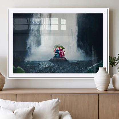 32259-MGV-CV-36X24-Stitch Angel Wall Art Canvas Print, Framed Stitch Waterfall Art Picture Print, Cartoon Couple Perfect Moody Fantasy Decor Artwork