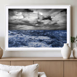 91043-MGV-CV-36X24-Stormy Ocean Wall Art Canvas Print, Framed Moody Seascape Art Picture Print, Monochrome Sea Perfect Coastal Drama Decor Artwork