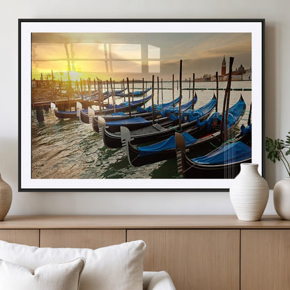 25872-MGV-CV-36X24-Venetian Gondola Dock Wall Art – Serene Sunset Canal Canvas Print, Tranquil Water Travel Decor for Office, Living Room, or Man