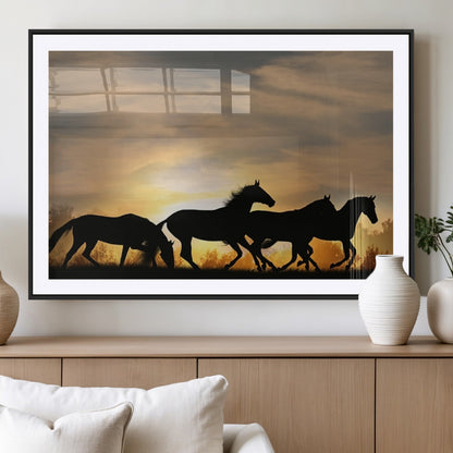16620-MGV-CV-36X24-Sunset Stallions Wall Art – Silhouetted Horses Running Canvas Print, Nature’s Rhythm, Perfect for Living Room, Office, or Man Cave