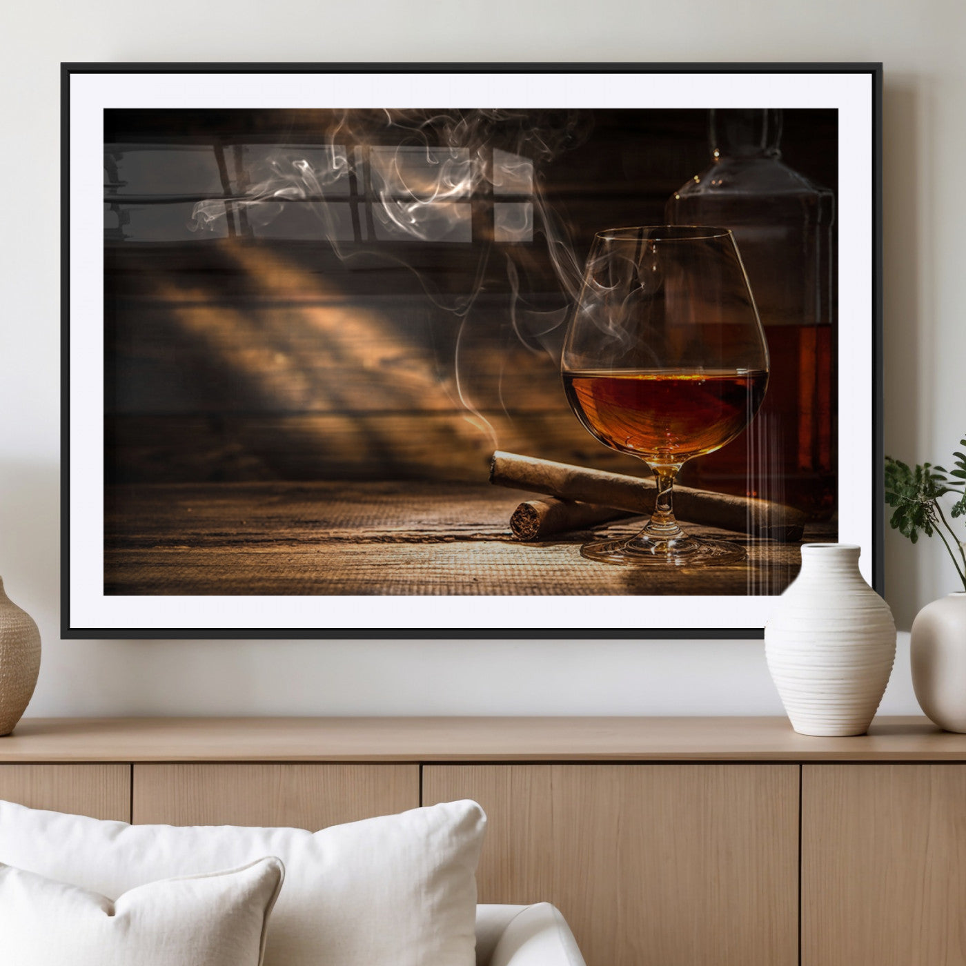 92305-MGV-CV-36X24-Whiskey & Cigar Wall Art – Moody Whiskey and Cigar Canvas Print, Sophisticated Bar or Home Lounge Decor for Office, Man Cave or