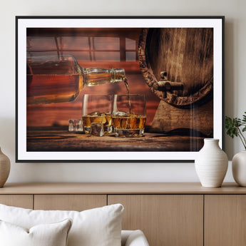 52458-MGV-CV-36X24-Whiskey Pour Wall Art – Elegant Whiskey Bottle Pouring into Glasses Canvas Print, Refined Bar or Lounge Decor for Home, Office, or