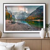 25982-MGV-CV-36X24-Autumn Mountain Lake Wall Art – Panoramic Fall Foliage and Snowy Peaks Canvas Print, Scenic Nature Decor for Living Room or Office