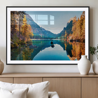 32962-MGV-CV-36X24-Mountain Lake Wall Art – Tranquil Autumn Landscape Canvas Print, Nature Reflection Decor for Living Room, Bedroom, Office or Cabin