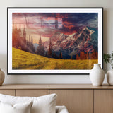 83947-MGV-CV-36X24-Sunset Mountain Landscape Wall Art – Panoramic Alpine Meadow and Snow Capped Peaks Canvas Print, Nature Scenic Decor for Home,