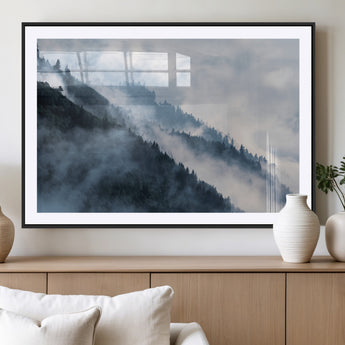 85737-MGC-FP-36x24_Black-Misty Mountain Wall Art – Atmospheric Pine Forest Canvas Print with Fog and Mist, Calm Nature Decor for Living Room, Bedroom,