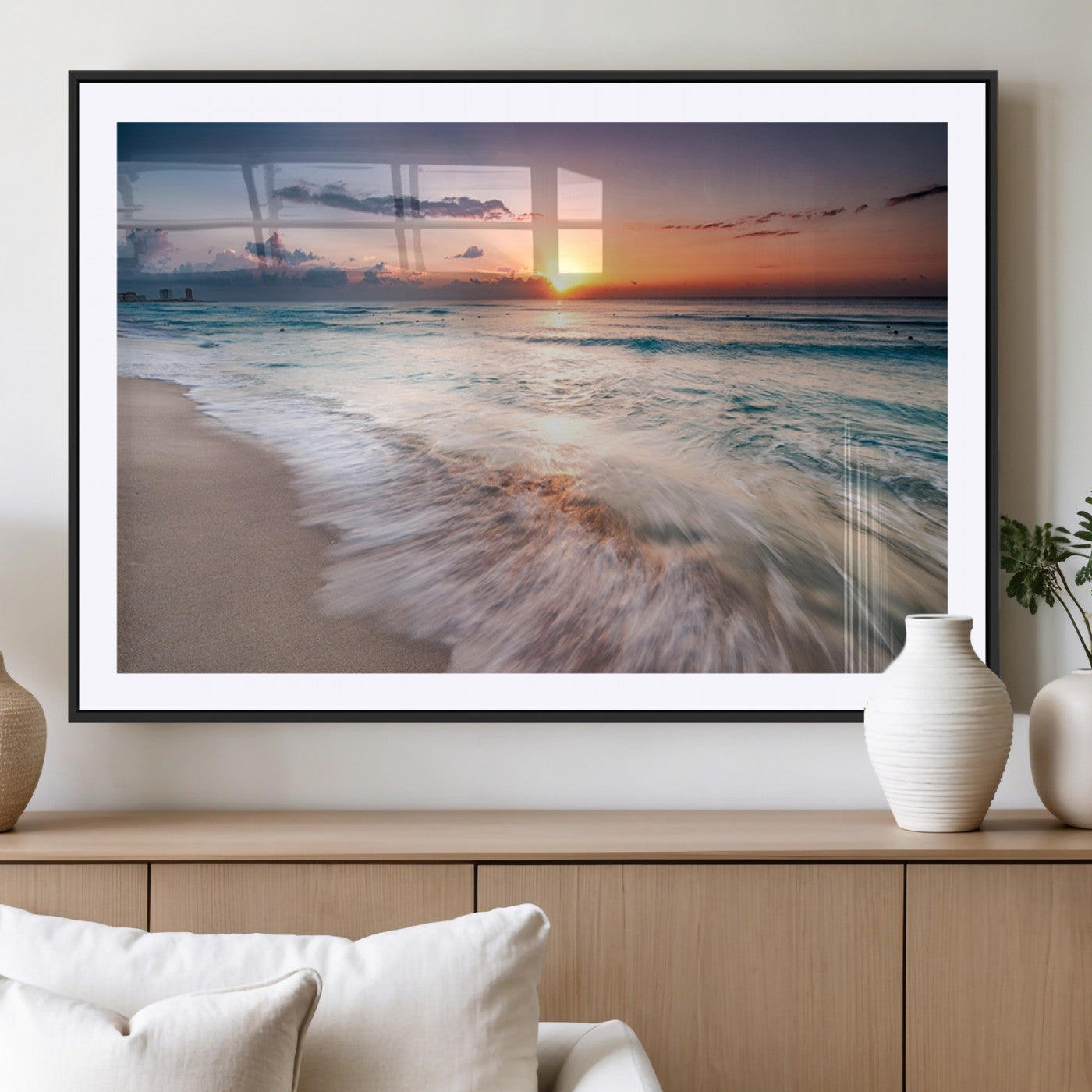 71849-MGV-CV-36X24-Sunrise Ocean Beach Wall Art – Serene Seascape Canvas Print with Gentle Waves, Coastal Nature Decor for Bedroom, Living Room or