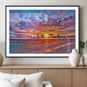 28887-MGV-CV-36X24-Tropical Sunset Beach Wall Art – Vibrant Ocean Canvas Print with Colorful Sky and Waves, Coastal Nature Decor for Bedroom, Living