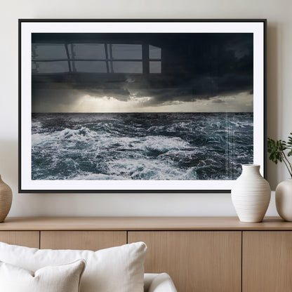 42607-MGV-CV-36X24-Stormy Ocean Wall Art – Dramatic Sea and Sky Canvas Print with Sun Rays, Moody Nature Decor for Living Room, Office, Bedroom or