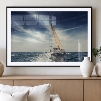 75430-MGV-CV-36X24-Sailing Boat Wall Art – Dynamic Ocean Yacht Canvas Print, Nautical Decor for Living Room, Office, Beach House or Cabin