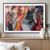 24452-MGV-CV-36X24-Vibrant Jazz Musician Painting - Expressive Art Print of Live Jazz Band, Perfect Wall Decor for Music Lovers and Art Enthusiasts