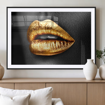 84747-MGV-CV-36X24-Golden Lips Black & White Portrait – Glamorous Metallic Lip Art Print, Modern Wall Decor for Bedroom, Beauty & Fashion Lover Gift