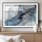 33782-MGV-CV-36X24-Abstract Marble Wall Art – Blue & Gold Fluid Painting Canvas Print, Modern Home Decor for Living Room, Bedroom or Office