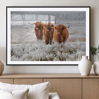 10396-MGV-CV-36X24-Highland Cattle Wall Art – Rustic Winter Landscape Canvas Print, Farmhouse Decor for Living Room, Office, Cabin or Country Home