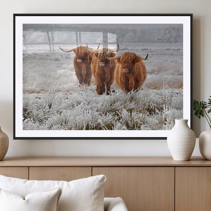 10396-MGV-CV-36X24-Highland Cattle Wall Art – Rustic Winter Landscape Canvas Print, Farmhouse Decor for Living Room, Office, Cabin or Country Home