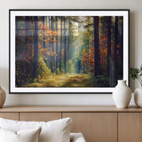 86249-MGV-CV-36X24-Sunlit Autumn Forest Path Wall Art – Peaceful Nature Scene with Fall Foliage, Calming Woods Decor for Home or Office