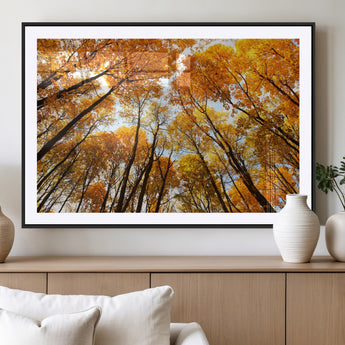 11823-MGC-FP-36x24_Black-Golden Autumn Tree Canopy Wall Art – Stunning Fall Forest Leaves Print, Warm Seasonal Nature Decor for Home, Office or Cabin