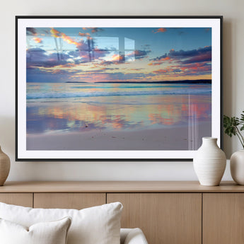 64882-MGV-CV-36X24-Tranquil Sunset Beach Wall Art – Panoramic Ocean Reflection Canvas Print, Calm Coastal Decor for Bedroom, Living Room or Office