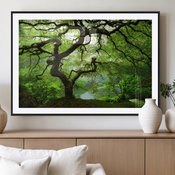 18094-MGC-FP-36x24_Black-Emerald Canopy Wall Art – Panoramic Lush Green Tree Canvas Print, Serene Nature Decor for Office, Living Room or Meditation Space