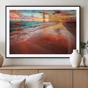 77723-MGV-CV-36X24-Sunset Beach Wall Art – Vibrant Ocean Canvas Print, Coastal Landscape Decor for Living Room, Bedroom or Office, Relaxing Tropical