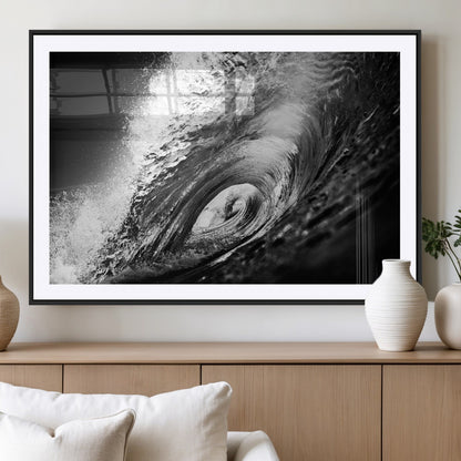 22702-MGC-FP-36x24_Black-Black and White Ocean Wave Wall Art – Powerful Surf Curl Photography Canvas Print, Modern Coastal Decor for Living Room, Office or