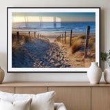31889-MGC-FP-36x24_Black-Sandy Beach Pathway Wall Art – Coastal Dune Fence and Ocean View Canvas Print, Relaxing Seaside Landscape Decor for Living Room or